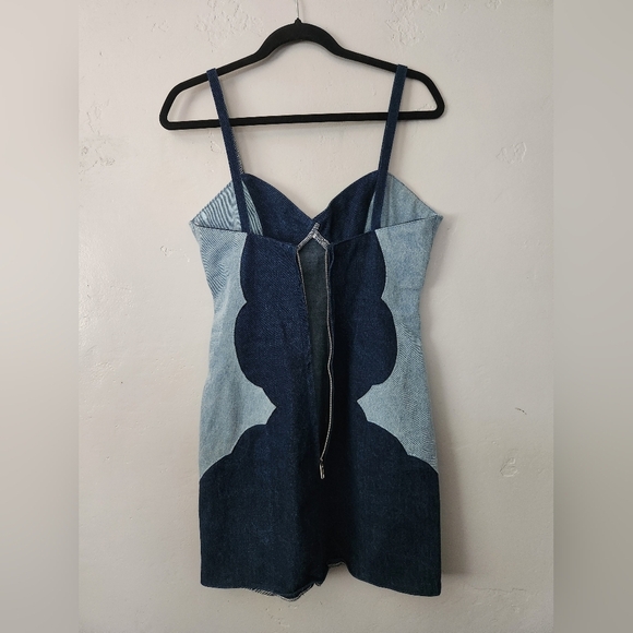 Understated Leather Cotton Denim Two Tone Back Zip Mini Dress XS - Picture 2 of 7